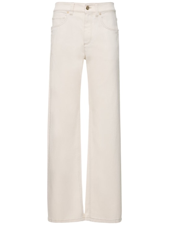 Brunello Cucinelli: Pantalones anchos de algodón stretch - Beige - women_0 | Luisa Via Roma