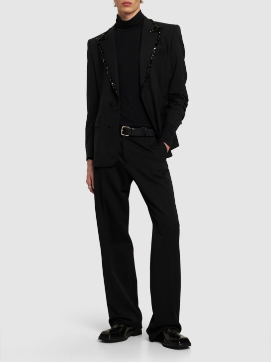 Dolce&Gabbana: Wool blend tuxedo pants - Siyah - men_1 | Luisa Via Roma