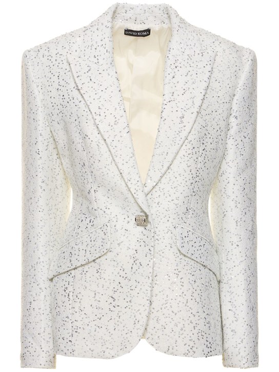 David Koma: Crystal & sequin embellished jacket - Beyaz - women_0 | Luisa Via Roma