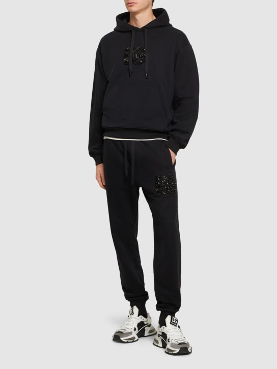 Dolce&Gabbana: Hooded cotton sweatshirt - Siyah - men_1 | Luisa Via Roma