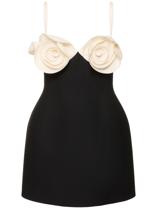Valentino: Wool & silk crepe minidress w/ roses - Ivory/Black - women_0 | Luisa Via Roma