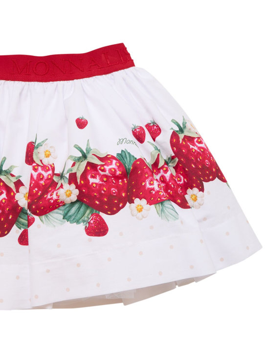Monnalisa: Falda de popelina de algodón estampada - Blanco/Rojo - kids-girls_1 | Luisa Via Roma