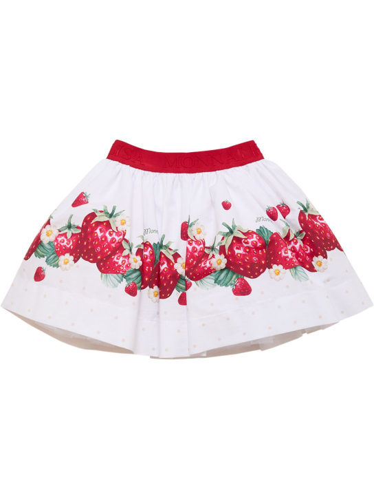 Monnalisa: Printed cotton poplin skirt - Beyaz/Kırmızı - kids-girls_0 | Luisa Via Roma