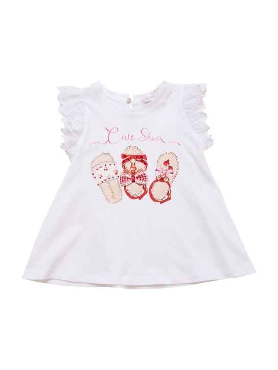 Monnalisa: Printed cotton jersey & lace t-shirt - White - kids-girls_0 | Luisa Via Roma