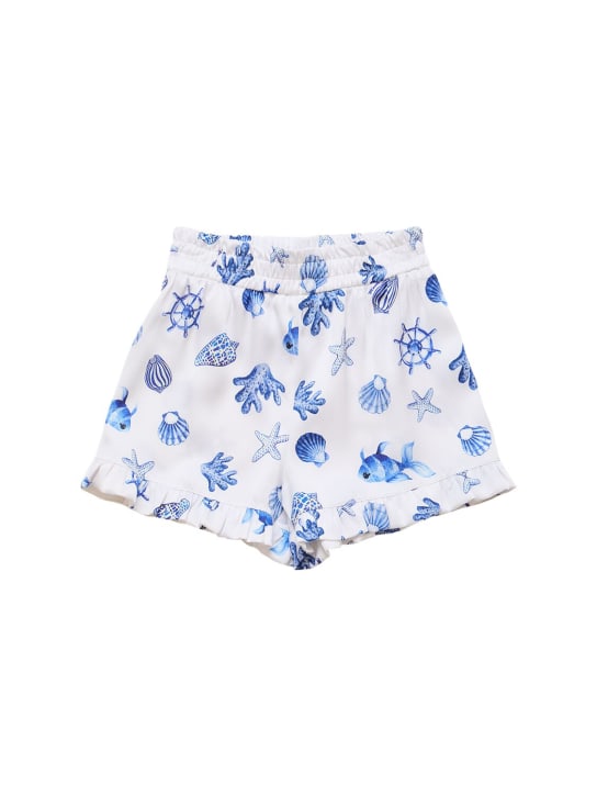 Monnalisa: Shorts in misto cotone stampato - Bianco - kids-girls_0 | Luisa Via Roma
