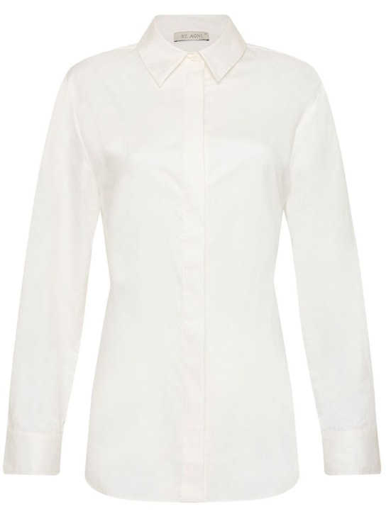 St. Agni: Open back long sleeve cotton shirt - White - women_0 | Luisa Via Roma