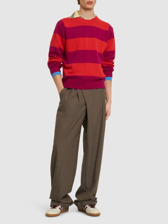 Guest In Residence: Striped cashmere crewneck sweater - Fuchsia/Red - men_1 | Luisa Via Roma