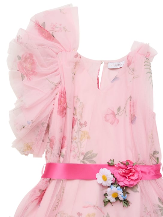 Monnalisa: Printed tulle dress w/belt - Pink/Multi - kids-girls_1 | Luisa Via Roma