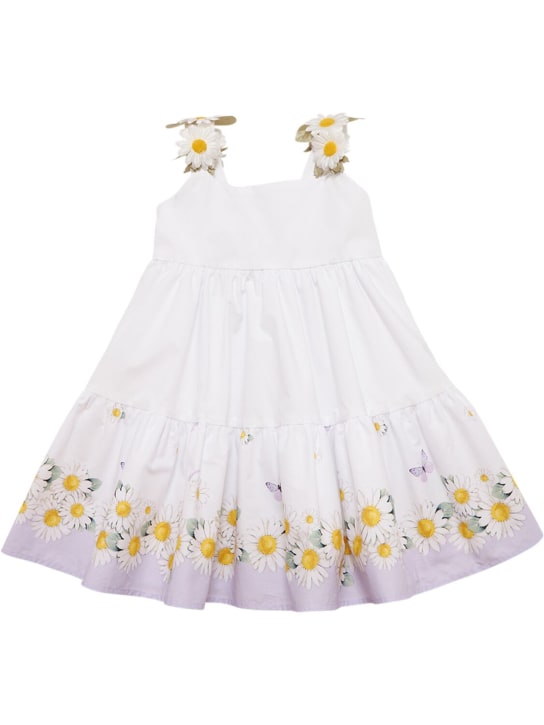 Monnalisa: Embroidered cotton dress - Beyaz - kids-girls_0 | Luisa Via Roma