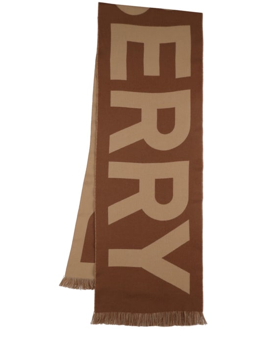 Burberry: Sciarpa in maglia di lana con logo - Birch Brown - women_0 | Luisa Via Roma