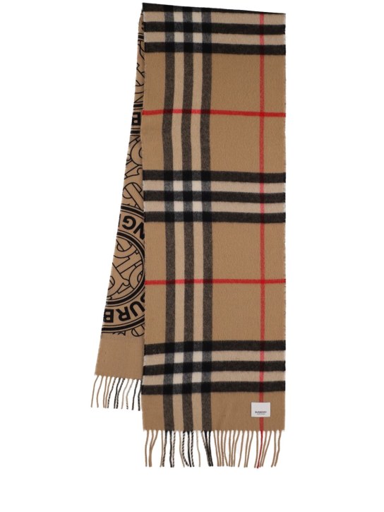 Burberry: Giant Check & circle logo cashmere scarf - Archive Beige - women_0 | Luisa Via Roma