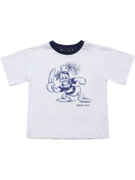 Monnalisa: 印花棉质平纹针织T恤 - 白色/海军蓝 - kids-boys_0 | Luisa Via Roma