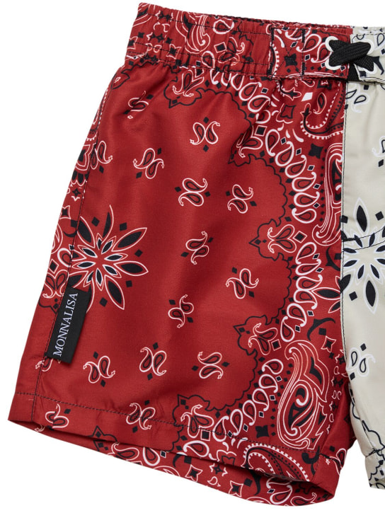 Monnalisa: Printed nylon swim shorts - Red/Beige - kids-boys_1 | Luisa Via Roma
