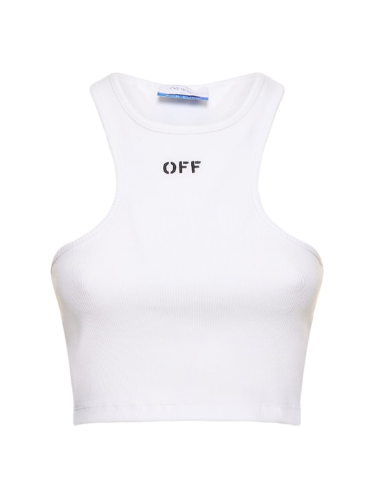Off-White: Top cropped de mezcla de algodón con logo - Blanco - women_0 | Luisa Via Roma