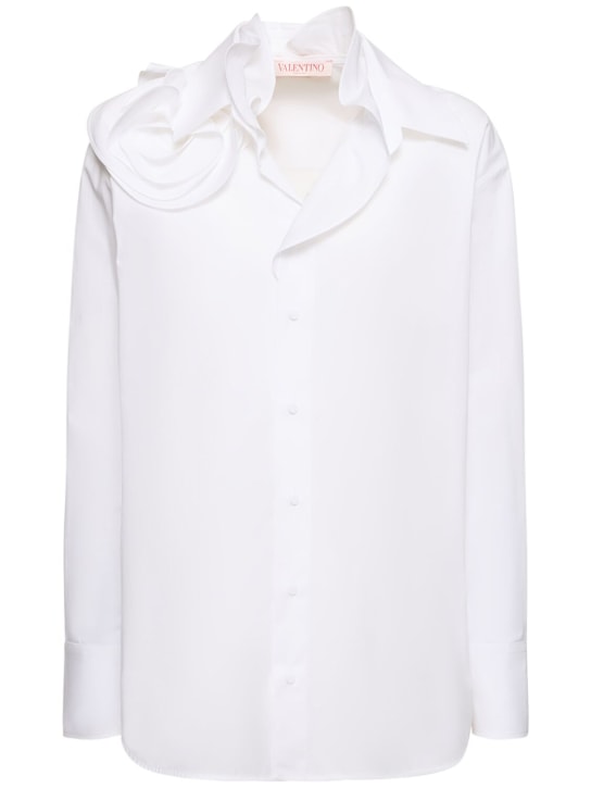 Valentino: 棉质府绸玫瑰细节衬衫 - 白色 - women_0 | Luisa Via Roma