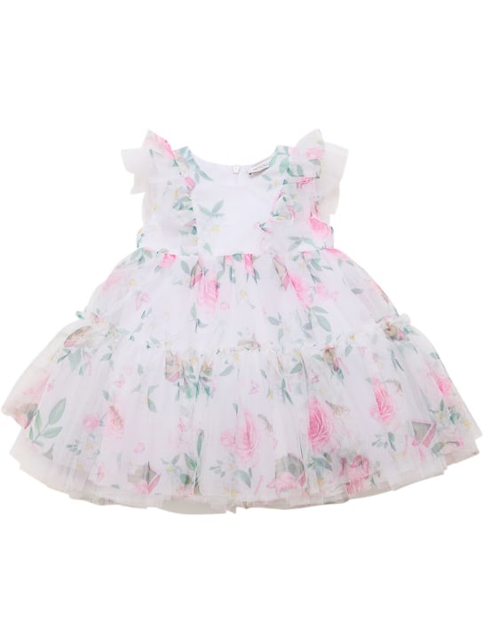 Monnalisa: Kleid aus Tüll mit Blumendruck - Weiß - kids-girls_0 | Luisa Via Roma