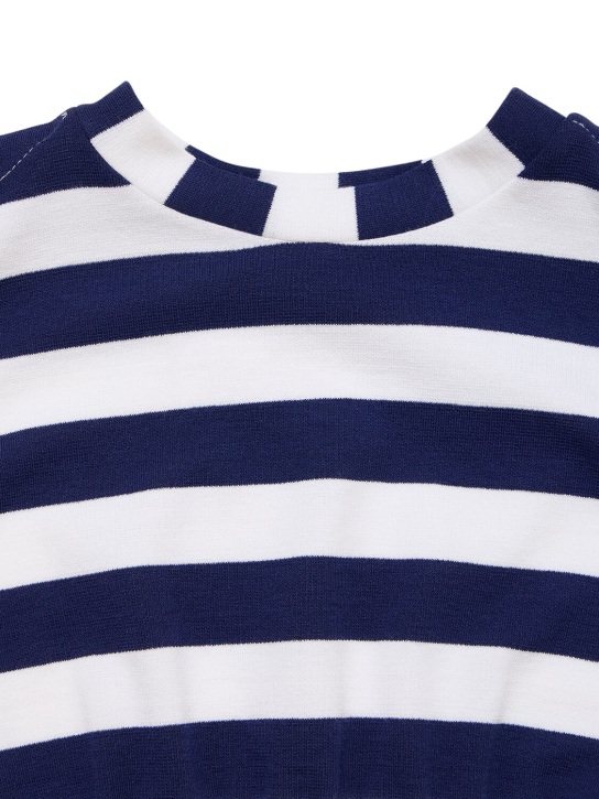 Monnalisa: T-shirt en popeline de coton et jersey Milano - Blanc/Bleu Marine - kids-girls_1 | Luisa Via Roma