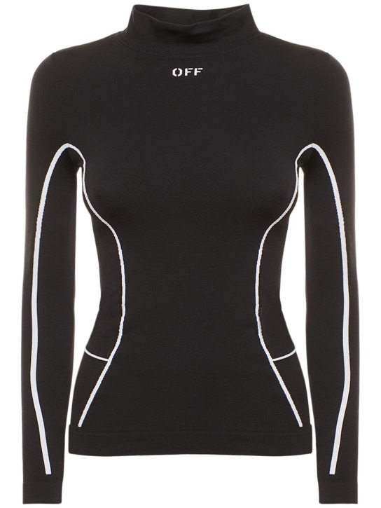Off-White: Off stamp stretch tech long sleeve top - Black - women_0 | Luisa Via Roma