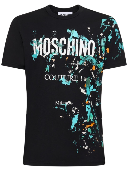 Moschino: Logo print organic cotton jersey t-shirt - Black - men_0 | Luisa Via Roma