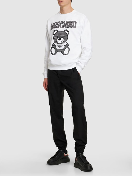 Moschino: Teddy print organic cotton sweatshirt - White - men_1 | Luisa Via Roma