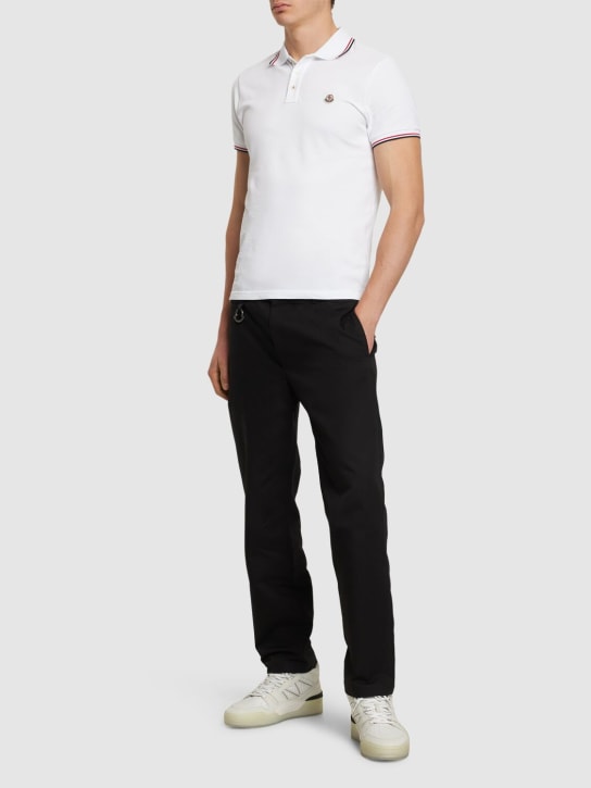 Moncler: Cotton piquet polo shirt - Beyaz - men_1 | Luisa Via Roma
