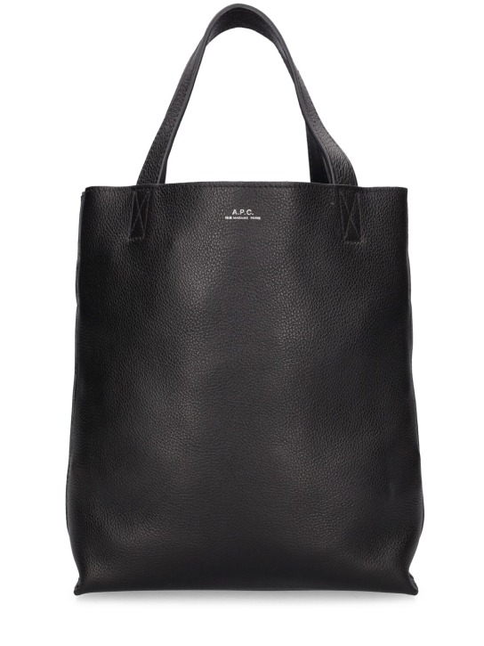 A.P.C.: Logo small leather tote bag - Black - men_0 | Luisa Via Roma