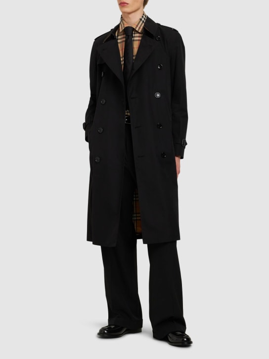 Burberry: Kensington long cotton trench coat - Black - men_1 | Luisa Via Roma