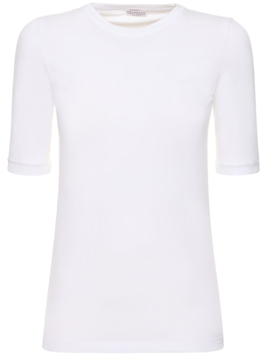 Brunello Cucinelli: T-Shirt aus Stretch-Jersey - Weiß - women_0 | Luisa Via Roma