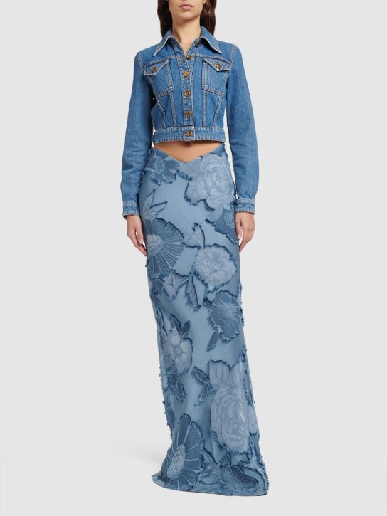 Etro: 绸缎提花长款半身裙 - 蓝色 - women_1 | Luisa Via Roma