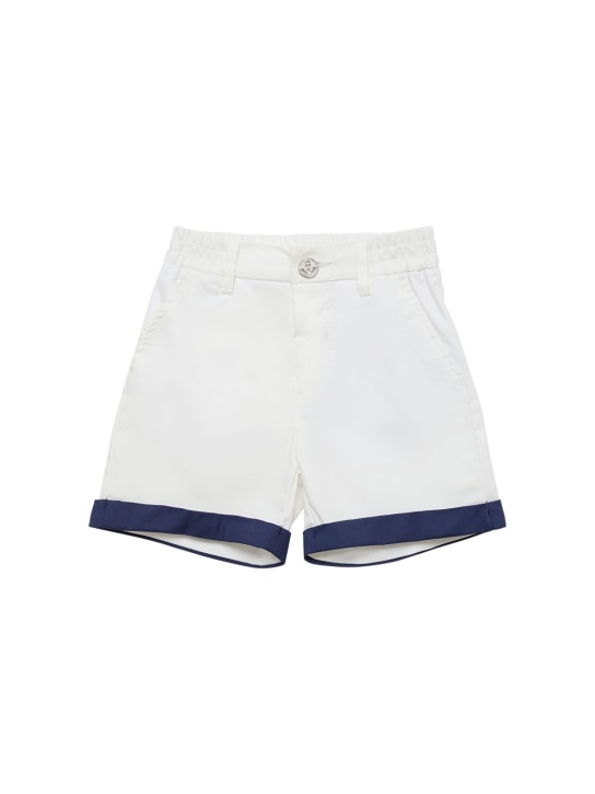 Monnalisa: Cotton levantine shorts w/hem - Beyaz/Lacivert - kids-boys_0 | Luisa Via Roma