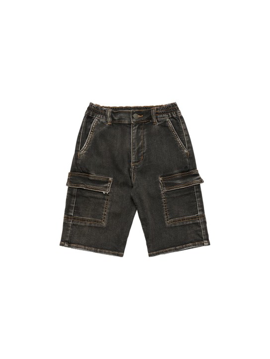 Monnalisa: Cotton denim cargo shorts - Siyah - kids-boys_0 | Luisa Via Roma