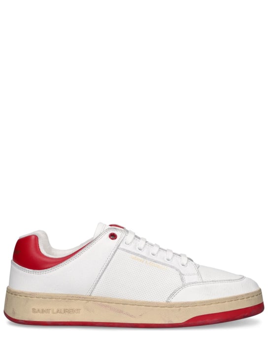 Saint Laurent: SL/61皮革运动鞋 - 白色/红色 - men_0 | Luisa Via Roma