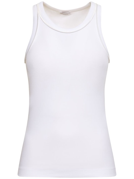 Brunello Cucinelli: Ribbed cotton jersey tank top - White - women_0 | Luisa Via Roma