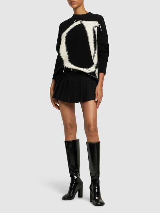 Off-White: Suéter de lana con logo - Negro/Blanco - women_1 | Luisa Via Roma