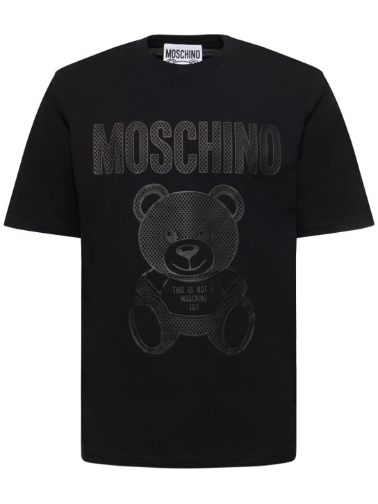 Moschino: T-shirt in cotone organico con stampa - Nero - men_0 | Luisa Via Roma