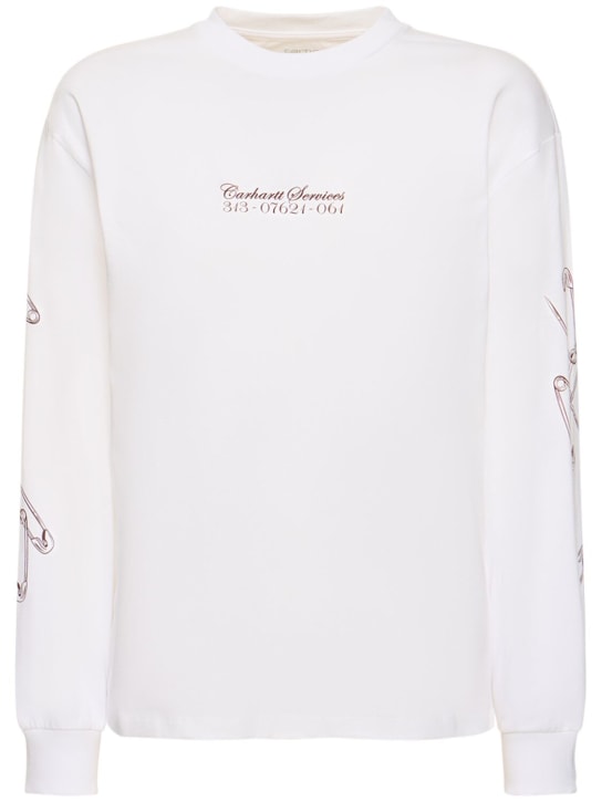 Carhartt WIP: Langarm-Shirt mit Sicherheitsnadelmotiv - Weiß/Bordeaux - women_0 | Luisa Via Roma