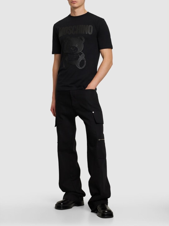 Moschino: 테디 프린트 오가닉 코튼 티셔츠 - 블랙 - men_1 | Luisa Via Roma