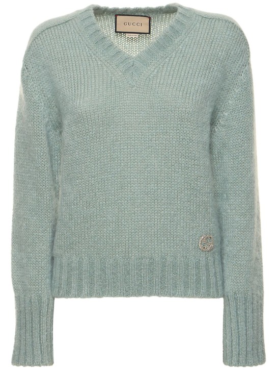 Gucci: Wool blend mohair sweater w/ crystals - Ash Blue - women_0 | Luisa Via Roma
