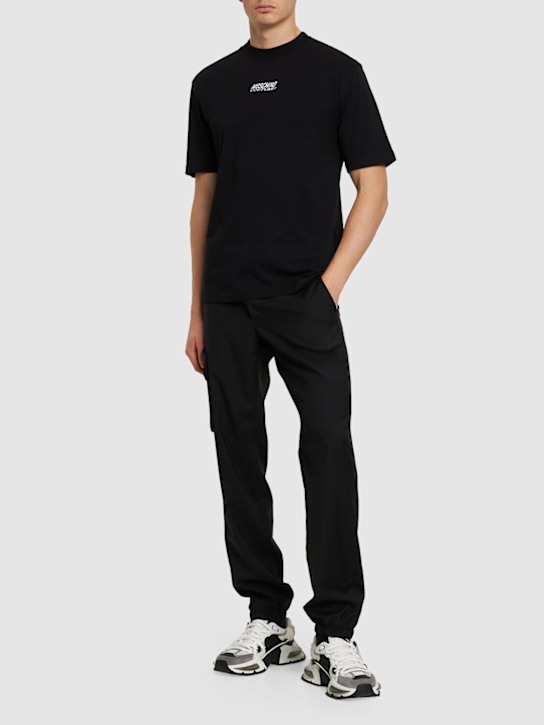 Moschino: Logo embroidery cotton jersey t-shirt - men_1 | Luisa Via Roma