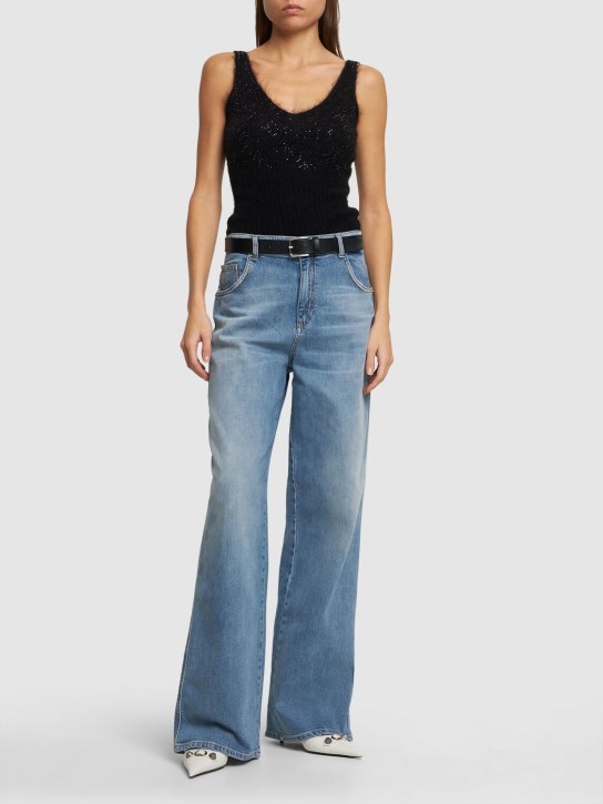 Blumarine: Jeans aus Baumwolldenim mit weitem Bein - Blau - women_1 | Luisa Via Roma