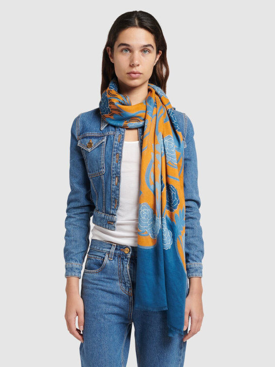 Etro: Printed silk scarf - Blue/Multi - women_1 | Luisa Via Roma