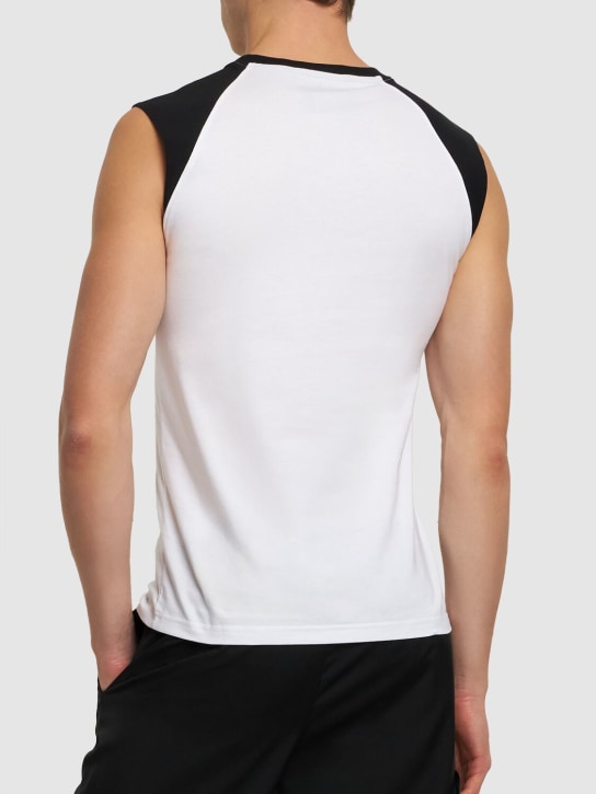 Moschino: Logo print cotton jersey tank top - men_2 | Luisa Via Roma