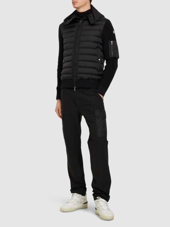 Moncler: Wool blend tricot down jacket - Black - men_1 | Luisa Via Roma