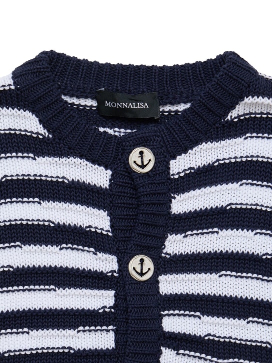 Monnalisa: Cotton knit cardigan - White/Navy - kids-boys_1 | Luisa Via Roma