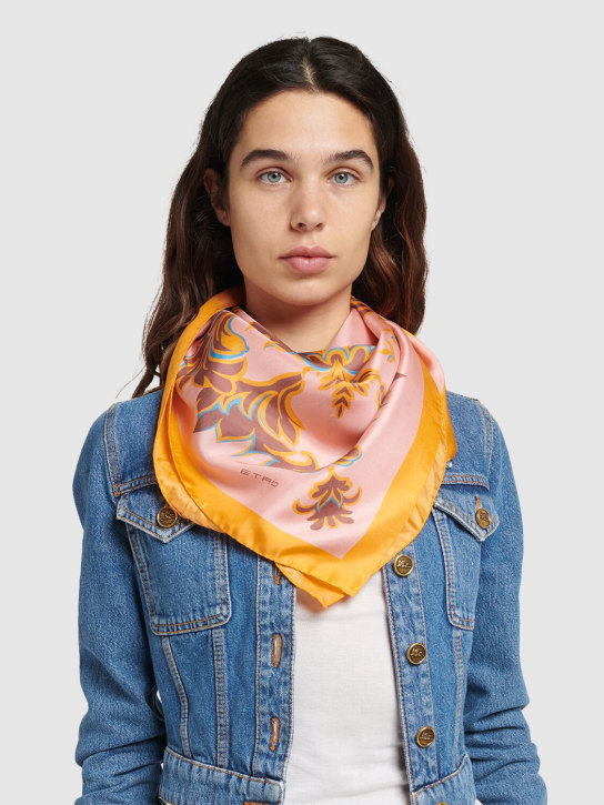 Etro: Printed silk foulard - Pink - women_1 | Luisa Via Roma