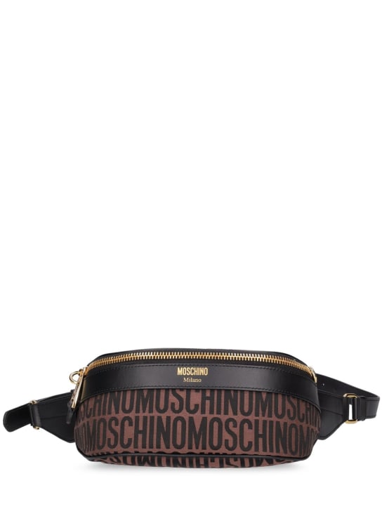 Moschino: Moschino logo nylon jacquard belt bag - Kahverengi - men_0 | Luisa Via Roma