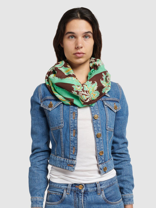 Etro: Wool & cashmere printed scarf - Brown - women_1 | Luisa Via Roma