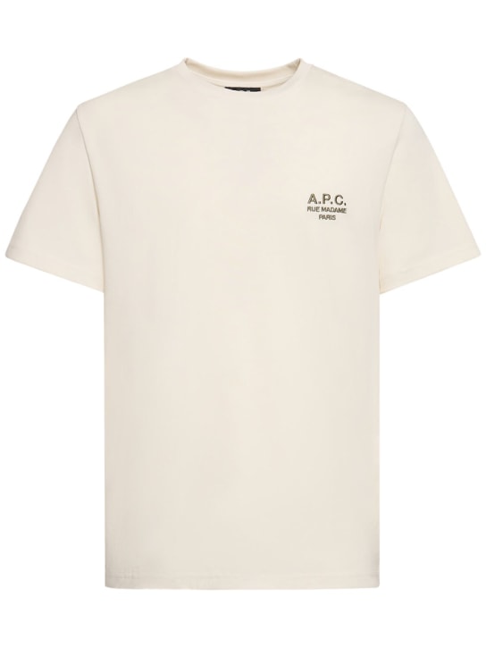A.P.C.: 로고 오가닉 코튼 저지 티셔츠 - 크림색 - men_0 | Luisa Via Roma