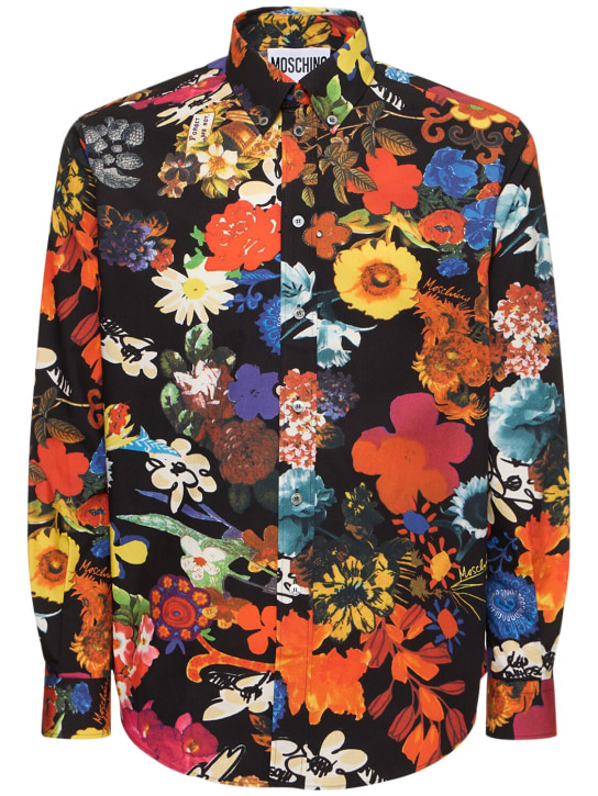Moschino: Flower print cotton poplin shirt - Multicolor - men_0 | Luisa Via Roma