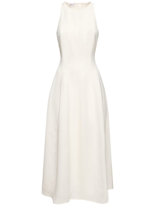 Brunello Cucinelli: Fluid twill sleeveless midi dress - Beyaz - women_0 | Luisa Via Roma